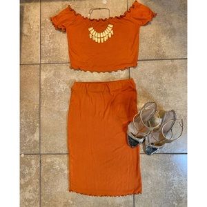 Two-Piece Rust Skirt Set